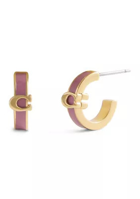 COACH Signature C Pink Enamel Huggie Earrings | Belk
