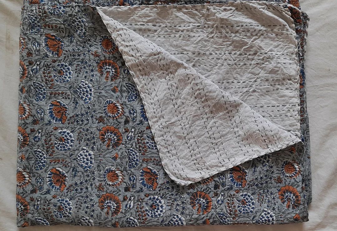New  handblock kantha quit indian kantha quit Floral kantha bedcover throw cotton kantha bedshee ... | Etsy (US)