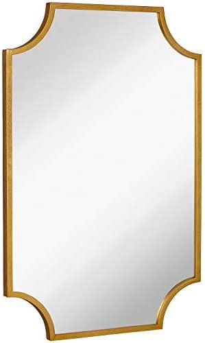 Hamilton Hills Gold Metal Framed Wall Mirror Scalloped Shape Mirror 24" x 36" Solid Horizontal or Ve | Amazon (US)