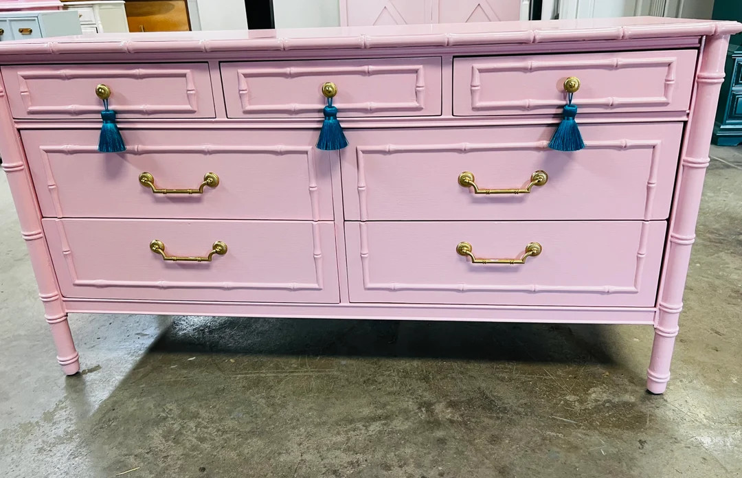 SOLD! Bamboo Dresser| Tv Console| Bedroom Set| Credenza| Pink| White| Vintage| Pick Your Color - ... | Etsy (Global)
