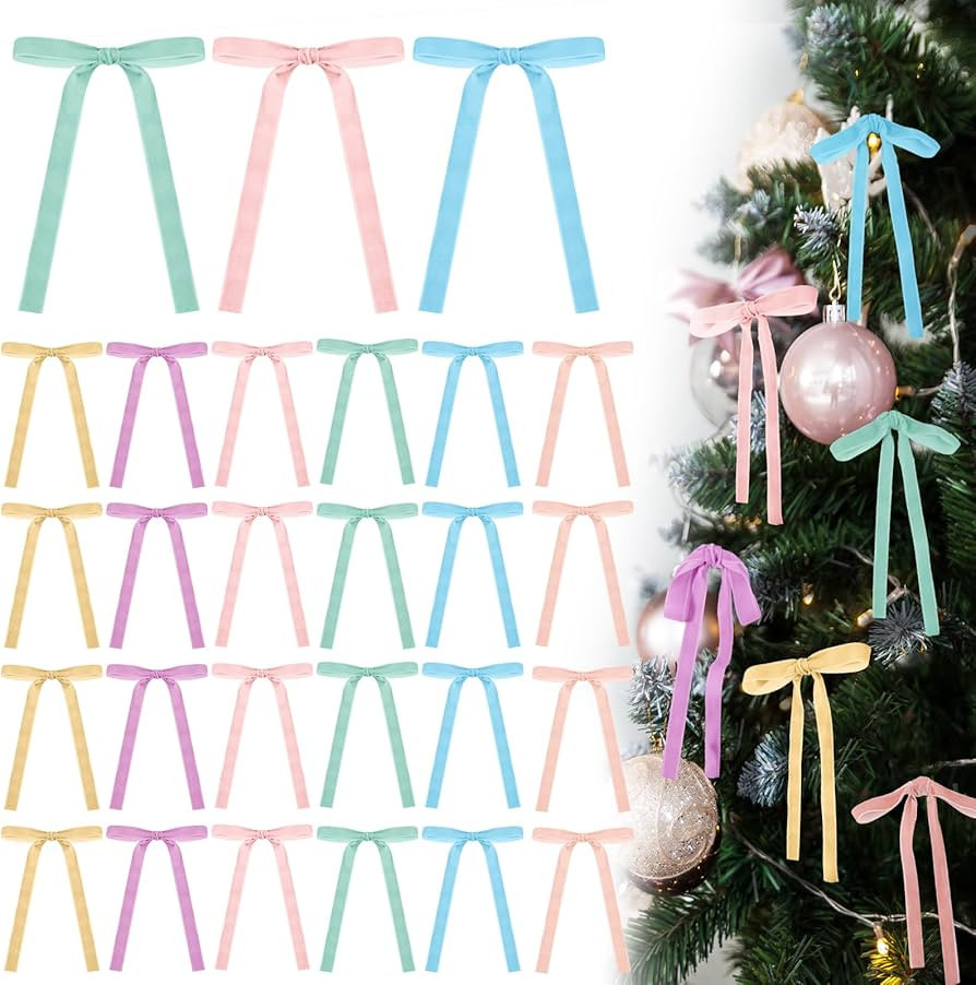24 Pcs Velvet Bows Christmas Tree Ornaments Vintage Velvet Ribbon Bows for Tree Garland Wreath In... | Amazon (US)