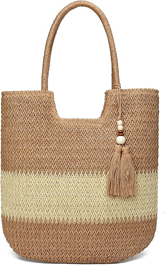 YAVCOOL Straw Beach Bags for Women Woven Beach Tote Bag Casual Boho Large Shoulder Handbags Purse... | Amazon (US)