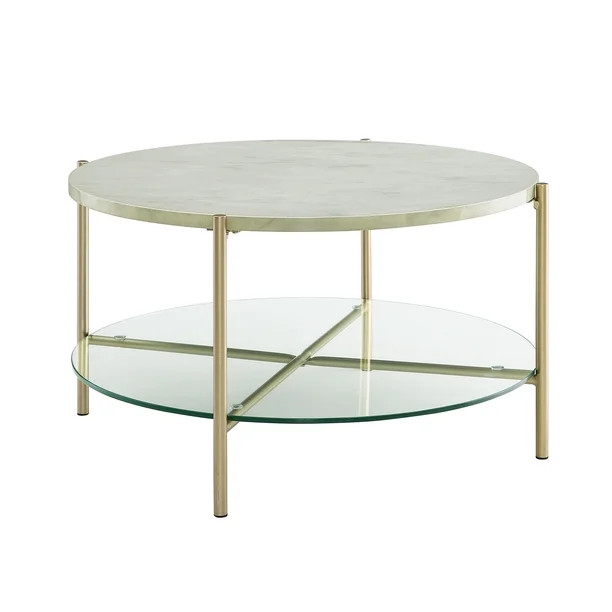 Manor Park Mid-Century Round Coffee Table, White Marble/Gold - Walmart.com | Walmart (US)