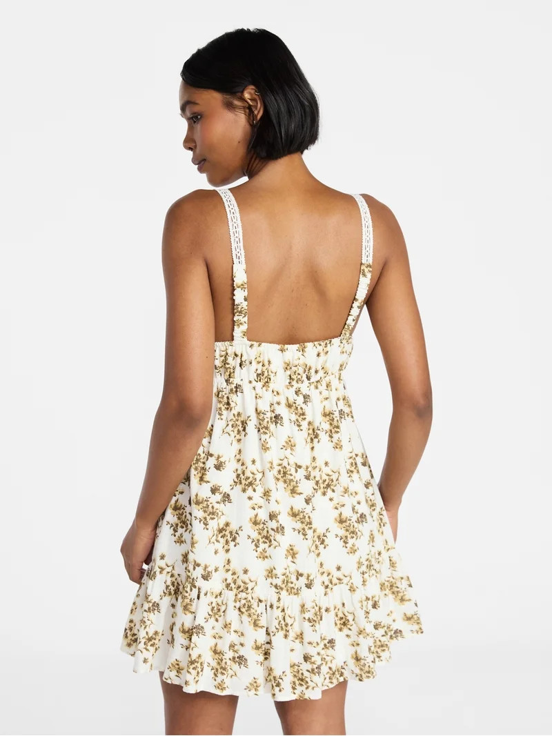 No Boundaries Lace Trim Cotton Mini Dress, Women's XXS-XXL | Walmart (US)