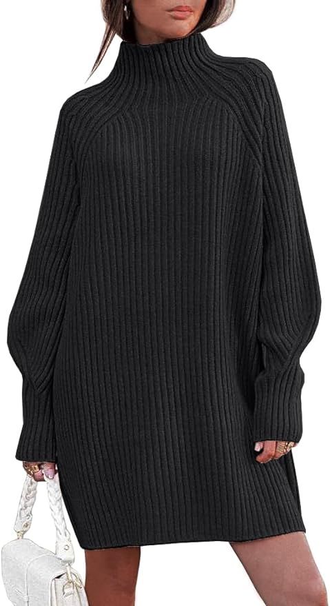 LILLUSORY Women's Mock Neck Sweater Dress Long Lantern Sleeve Oversized 2023 Winter Casual Ribbed... | Amazon (US)