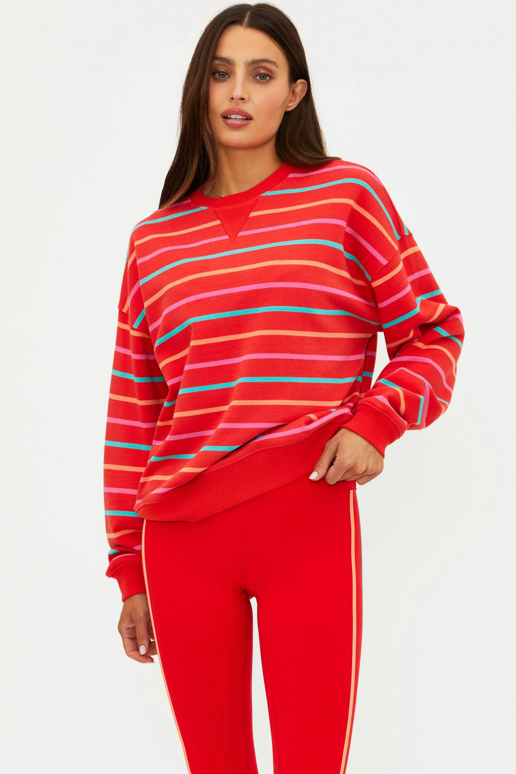 Devyn Oversized Sweatshirt Strawberry Sunset Stripe | Colorful Striped Sweatshirt | Beach Riot | Beach Riot