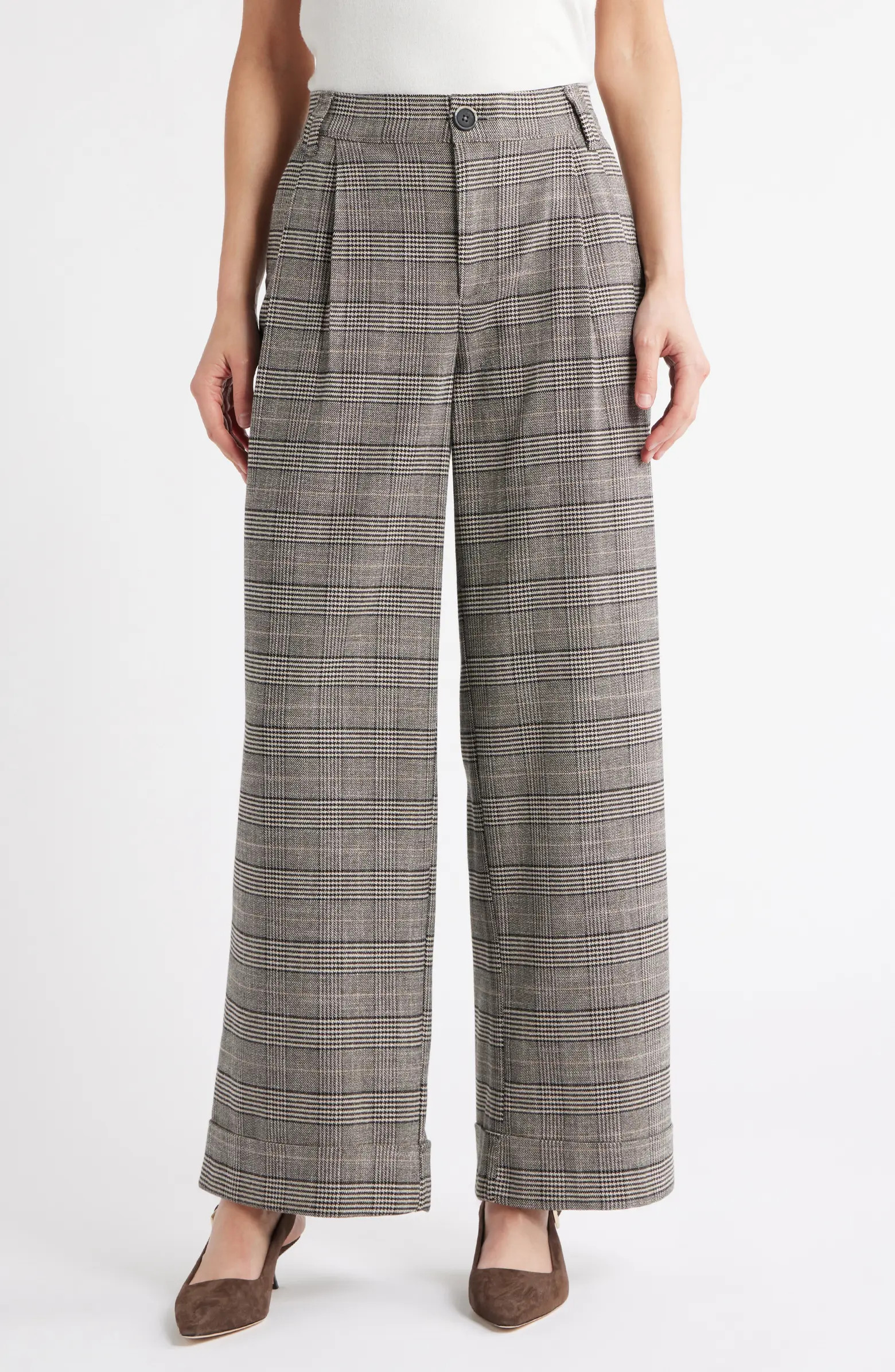 Wit & Wisdom Skyrise Glen Plaid Pleated Wide Leg Trousers | Nordstrom | Nordstrom