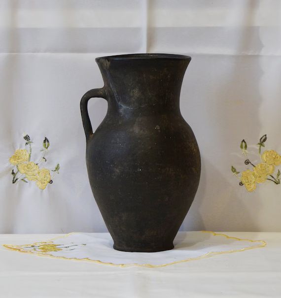 Wabi sabi pottery primitive vessel. Tall rare black clay vase. Farm house rustic black pottery po... | Etsy (US)