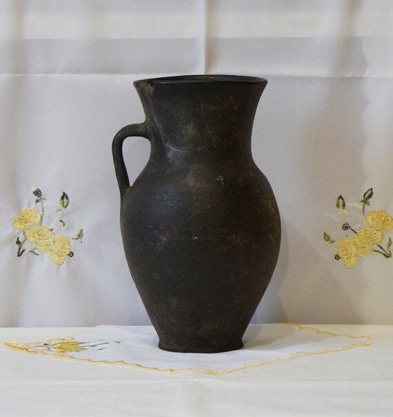 Wabi sabi pottery primitive vessel. Tall rare black clay vase. Farm house rustic black pottery po... | Etsy (US)