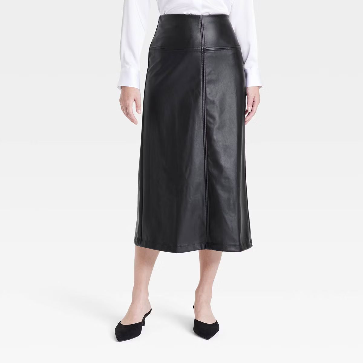 Women's Faux Leather Midi Skirt - A New Day™ Black 4 | Target