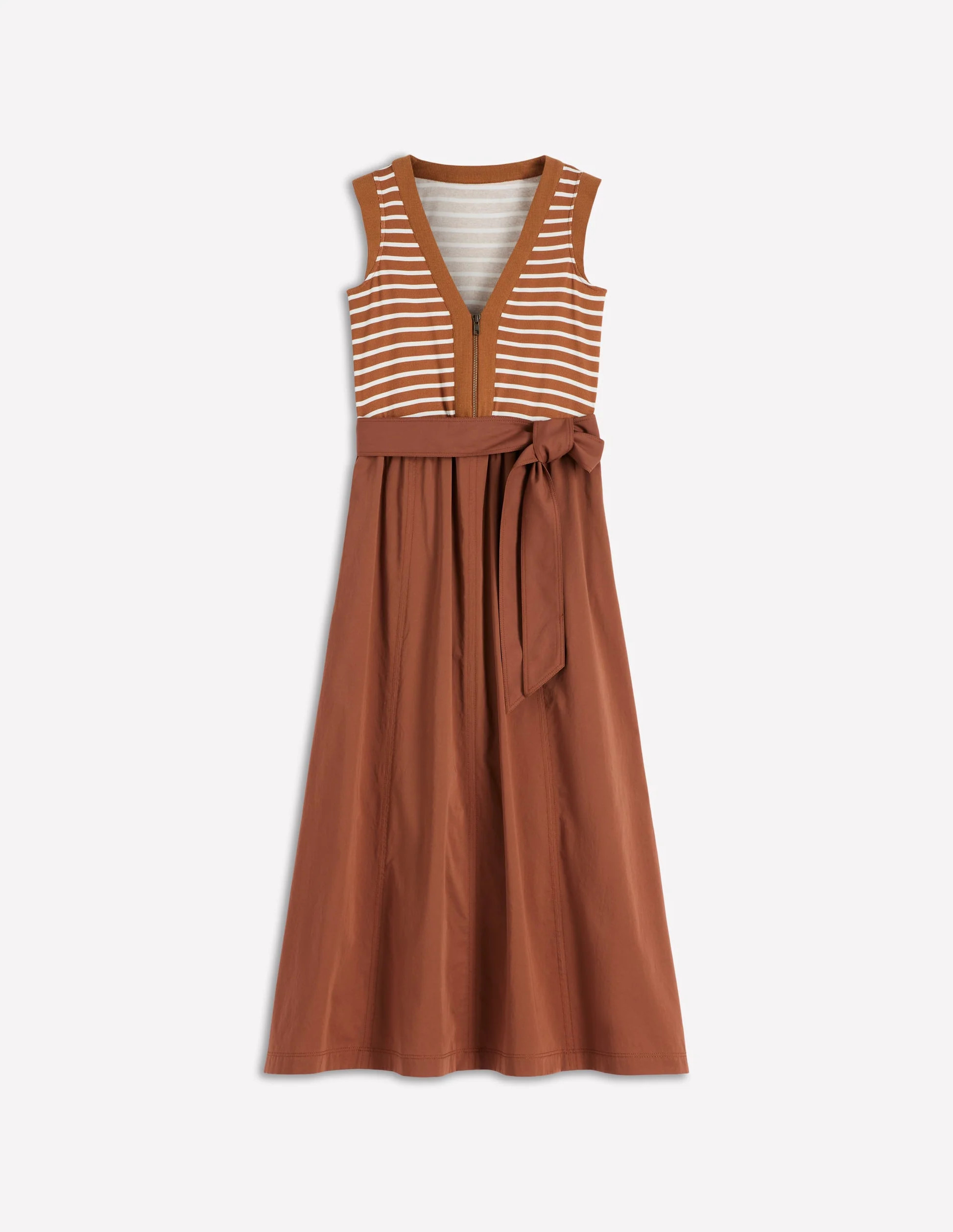 Zip-front Mix Media Dress-Ginger and Ivory Stripe | Boden (US)