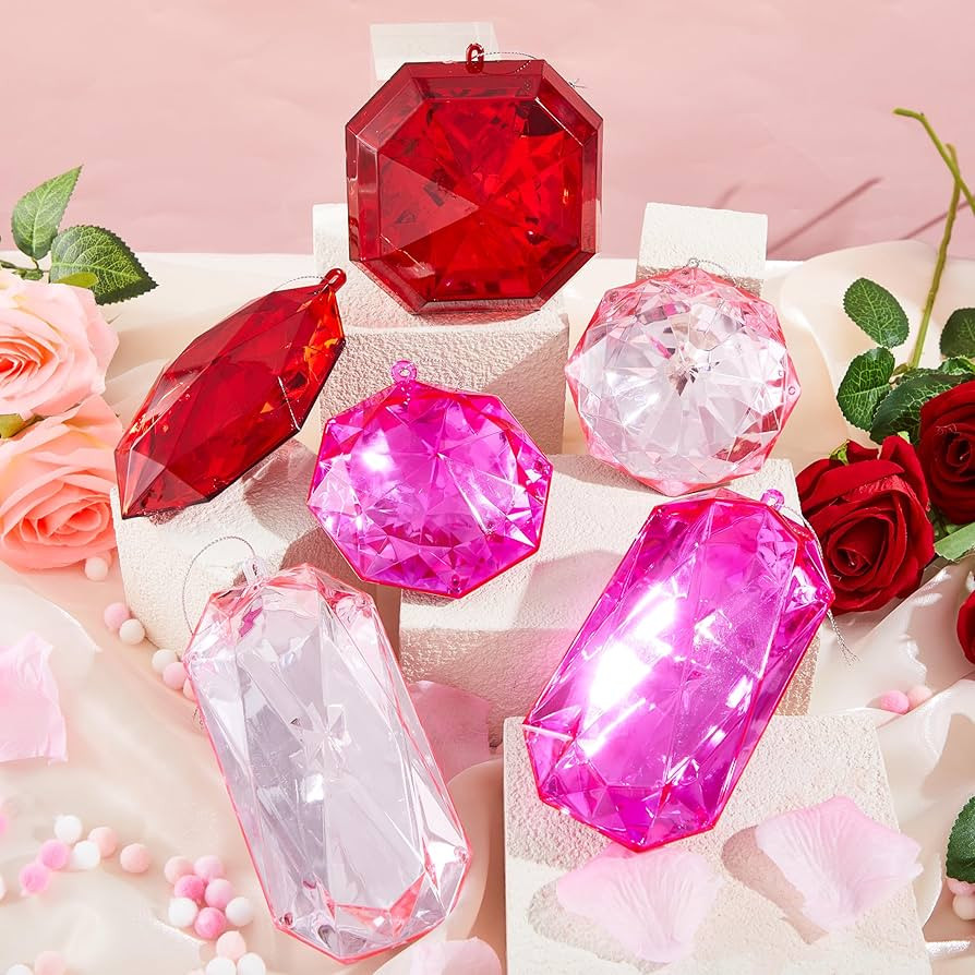 Syhood 6 Pack Jewel Valentines Ornaments 3.9"- 6.5" Red Pink Jewel Ornaments for Christmas Tree G... | Amazon (US)