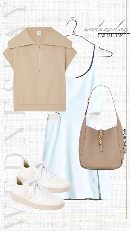 Casual tennis dress outfit for summer with white sneakers and a Varley layering piece! 

#LTKstyletip #LTKtravel #LTKfit