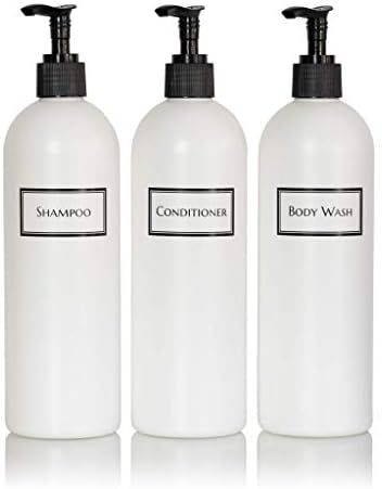 Amazon.com: Artanis Home Silkscreened Empty Shower Bottle Set for Shampoo, Conditioner, and Body ... | Amazon (US)
