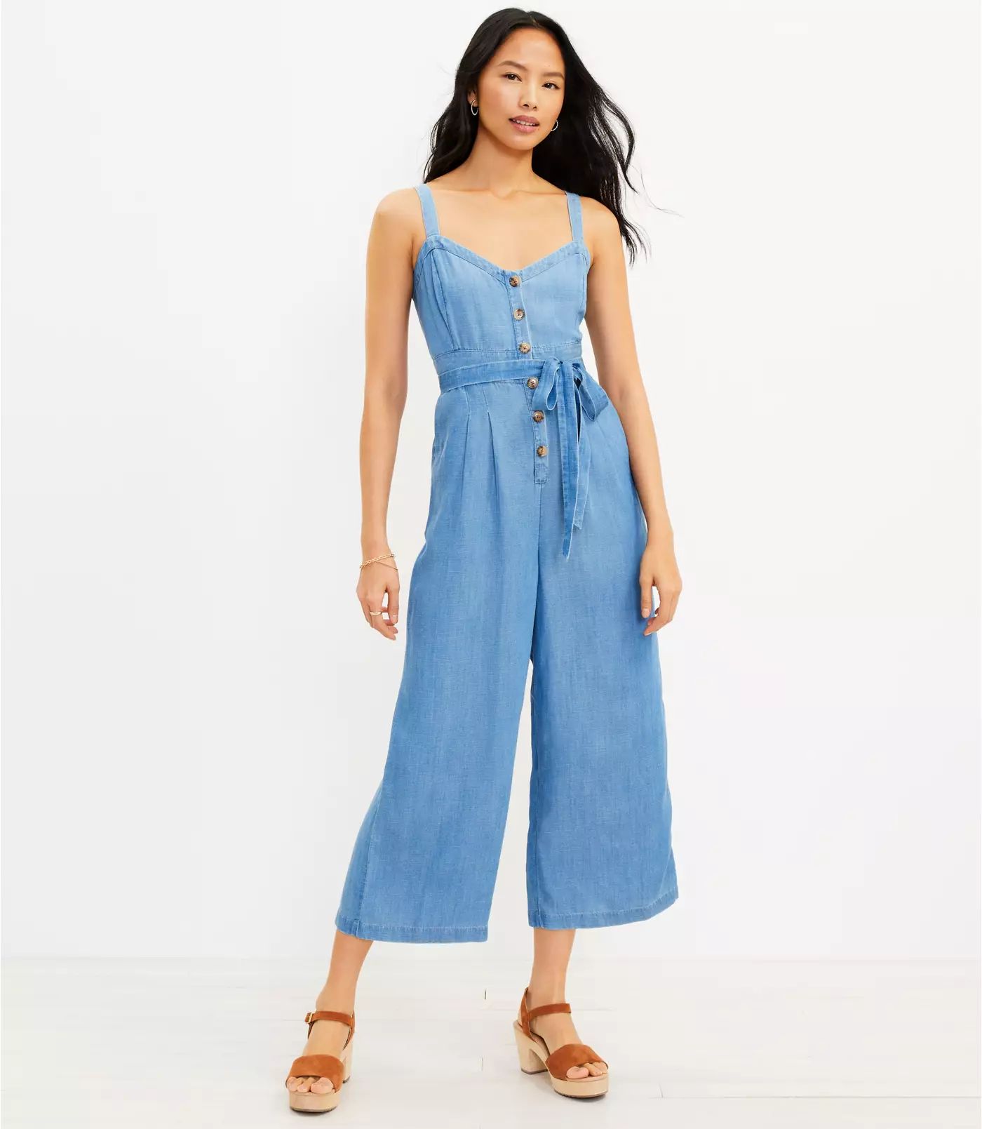 Chambray Strappy Jumpsuit | LOFT | LOFT