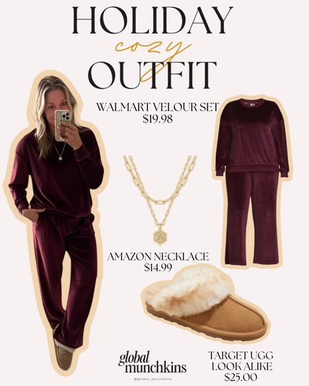 Love this velour set from Walmart! Only $19.98! And my Target look alike slippers for $25! Perfect cozy holiday outfit! 

#LTKstyletip #LTKover40 #LTKHoliday