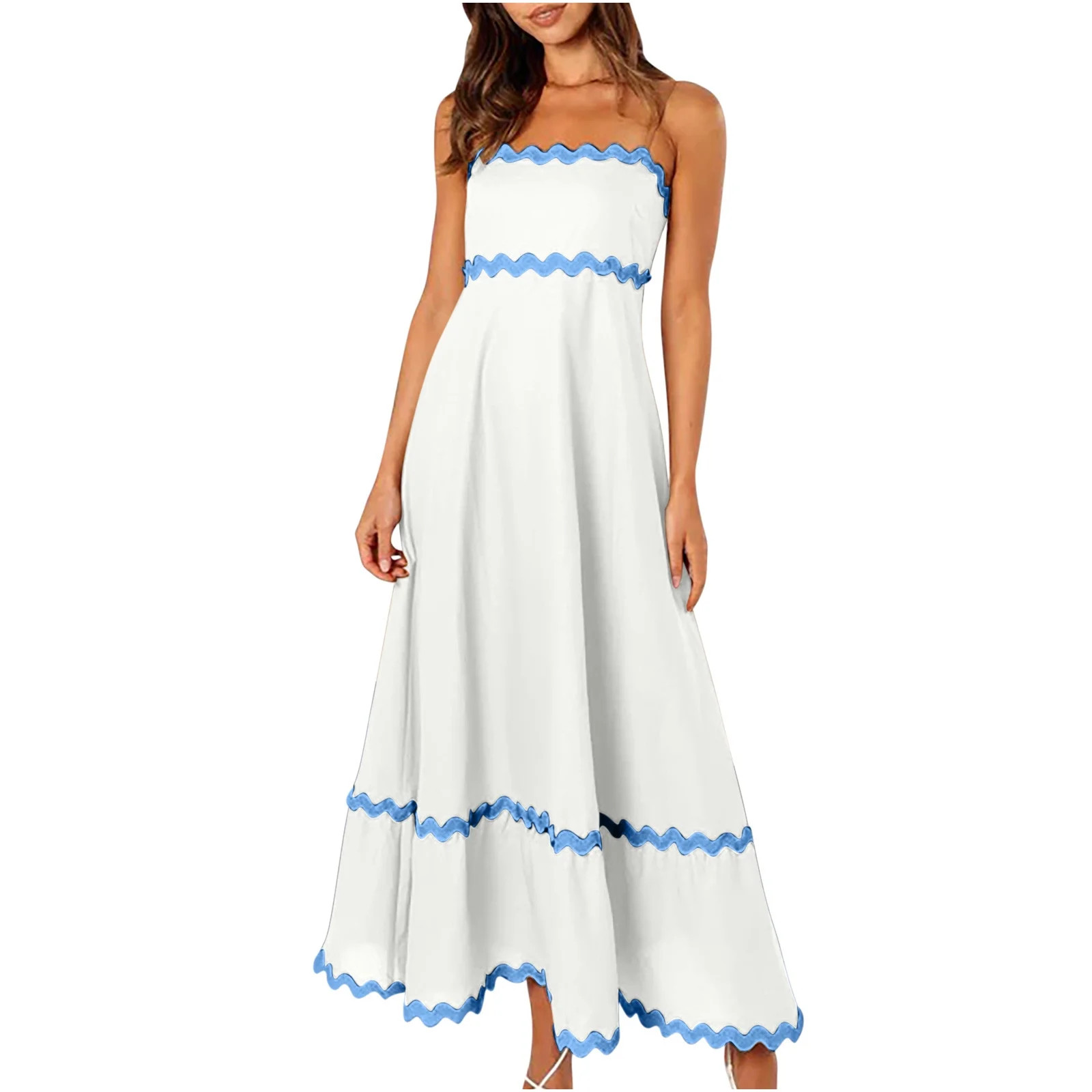 Summer Dress for Women 2024 Spaghetti Straps Sleeveless Scallop Trim Boho Flowy Sundress Swing A-... | Walmart (US)