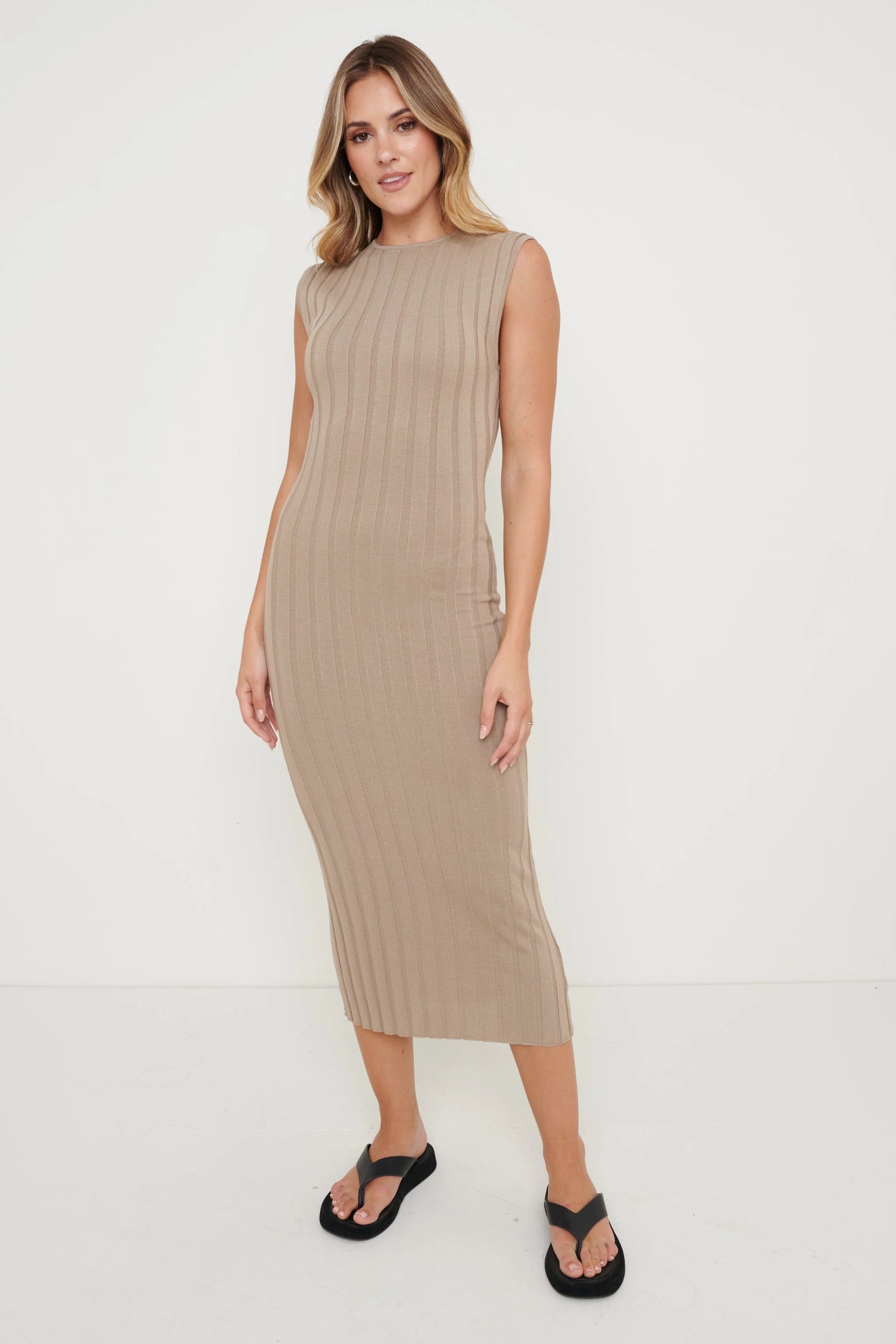 Rowan Sleeveless Knit Dress - Taupe | Pretty Lavish (UK)