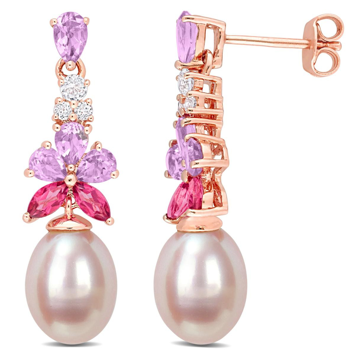 18K Rose Gold-Plated Pink Pearl, Amethyst and Multigem Drop Earrings - 20624018 | HSN | HSN
