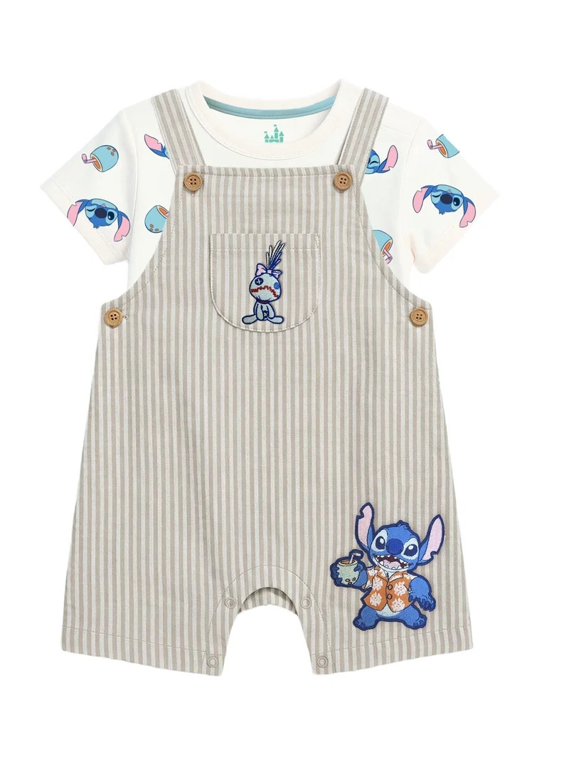 Stitch Baby Boy 2 Piece Shortall Set, Sizes 0-24 Months | Walmart (US)