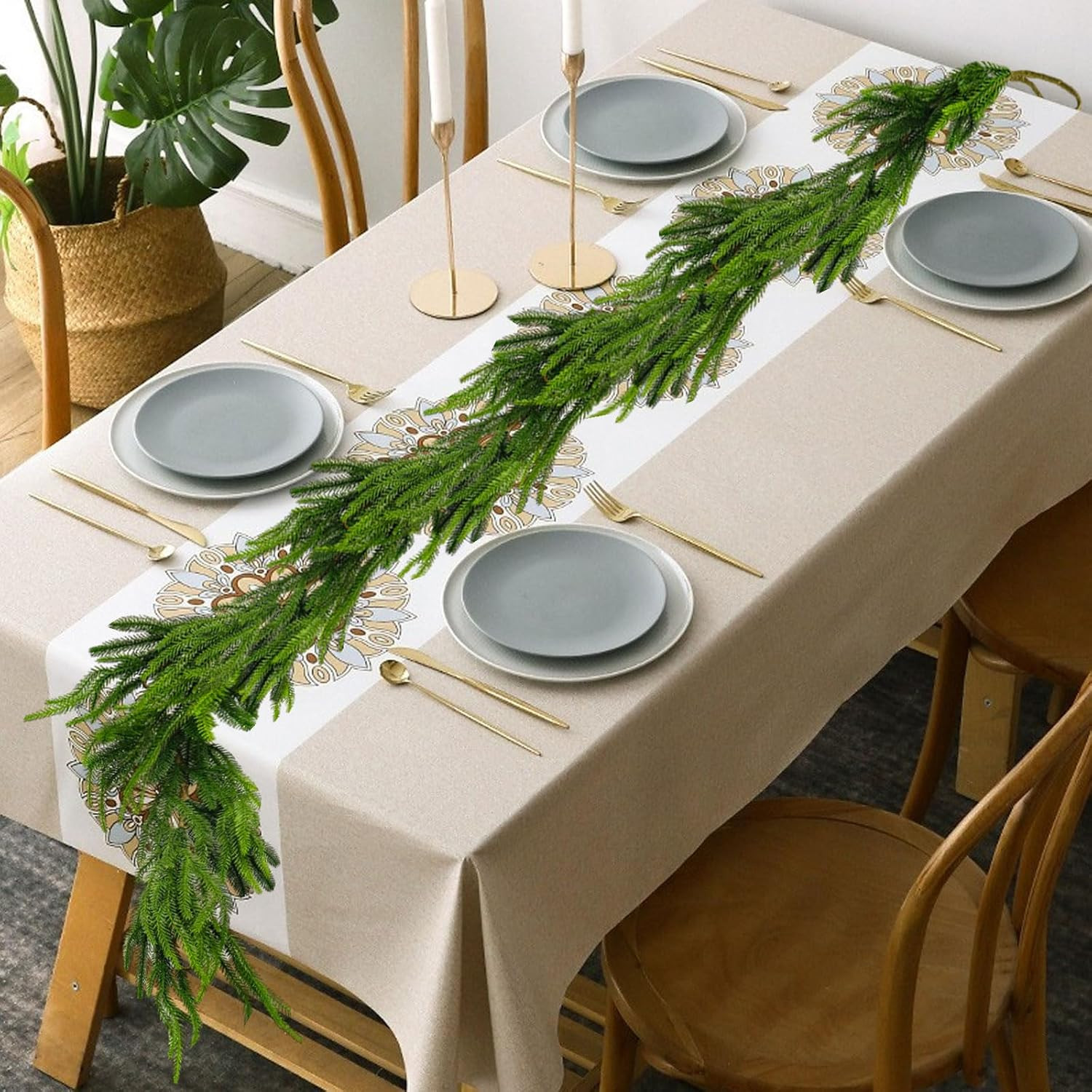 1 Pack Christmas Real Touch Norfolk Pine Garland, 12 Ft Artificial Faux Greenery Garlands for Man... | Amazon (US)