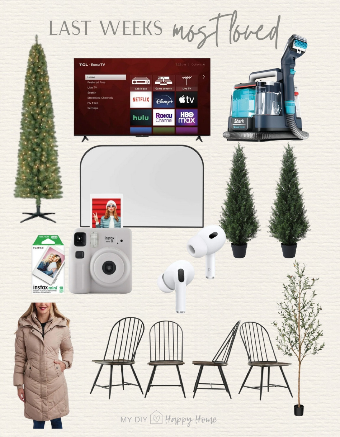 Last weeks top 10 best sellers … best part- they are all on sale today!!!

•pencil tree (I have in my office and all our bedrooms)
•65” TCL tv (I have this on my covered deck and my bedroom)
•stain Stryker spot cleaner (I grabbed this!)
•arched mantle mirror (black or gold, just $20!) 
•Polaroid camera set 
•Apple AirPods (my husband has these)
•cedar topiaries, set of 2 ( I have the 4 ft ones) 
•winter coat 
•my dining chairs, set of 4
•olive tree, 4 size options 

#LTKSaleAlert #LTKHome #LTKSeasonal