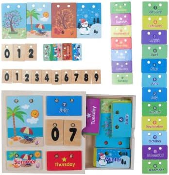 EXPLORATOY Kids Wooden Calendar - Montessori Educational Wooden Learning Toy Gift Kids Daily Learnin | Amazon (US)
