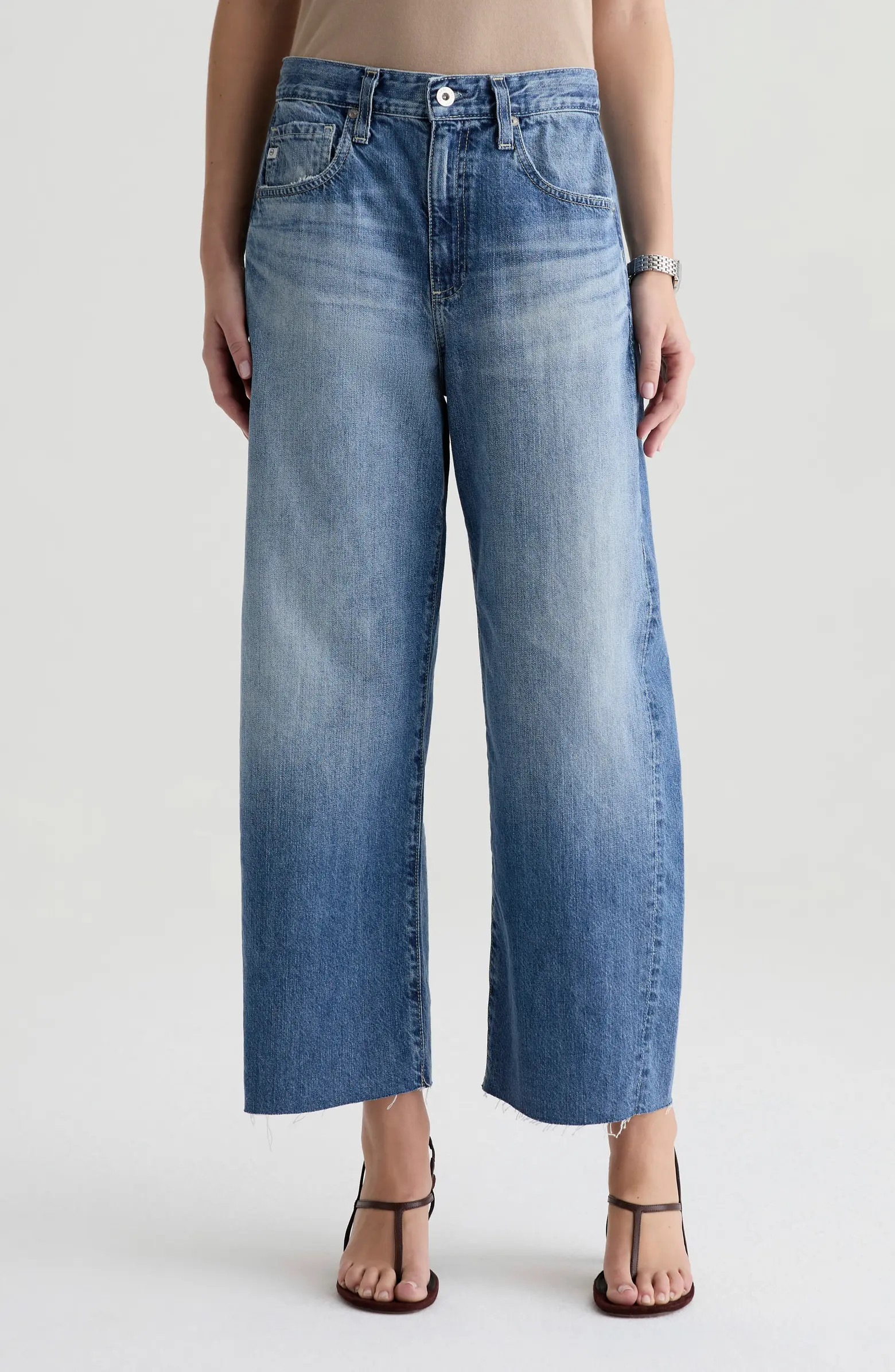 Hattie Raw Hem High Waist Crop Barrel Leg Jeans | Nordstrom