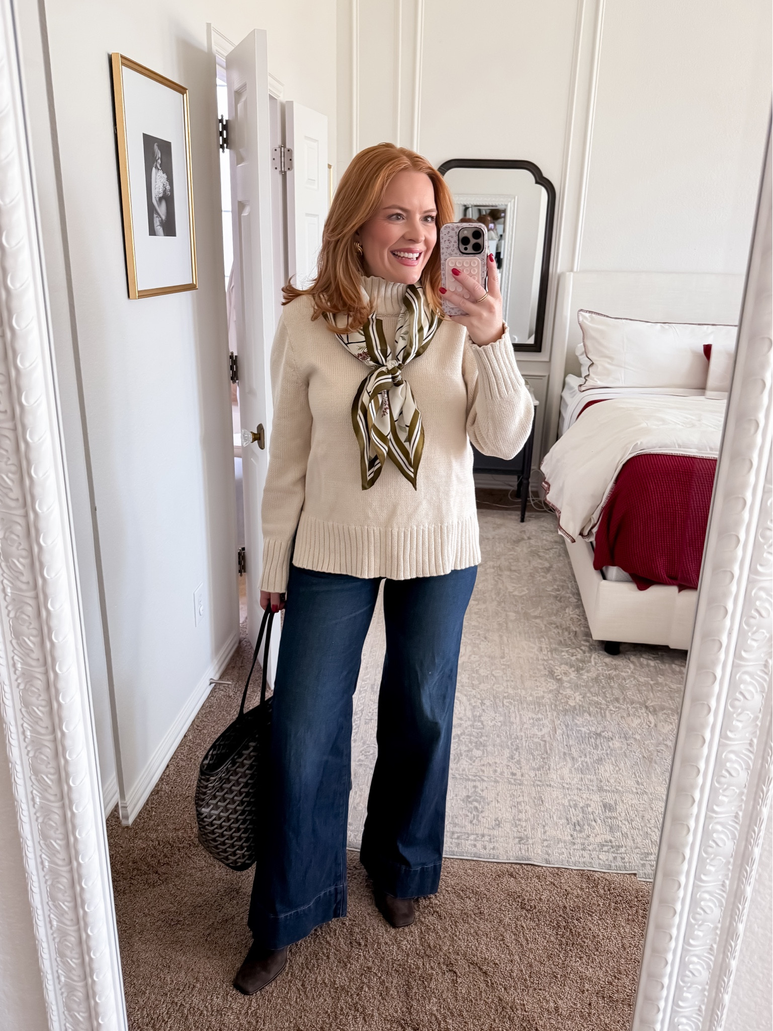 Classic casual winter outfit ❄️ Cream sweater, dark-wash wide-leg jeans, and a chic printed scarf. Easy everyday style for the weekend or casual Fridays. #LTKcasual #winteroutfitideas #scarfstyle

#LTKootd #LTKWorkwear #LTKmomlife