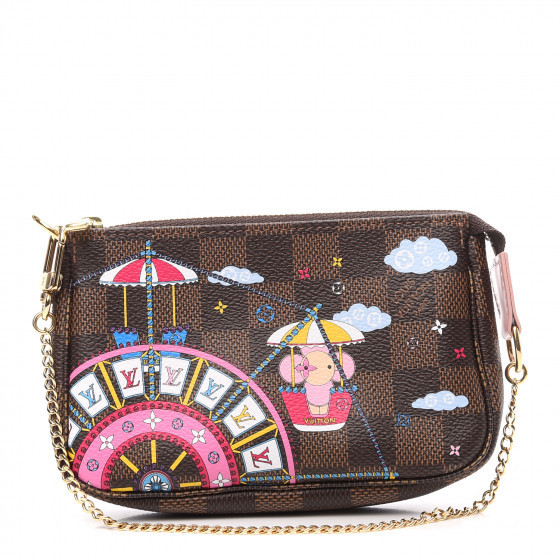 LOUIS VUITTON Damier Ebene 2020 Christmas Animation Big Wheel Mini Pochette Accessories Rose Balleri | Fashionphile