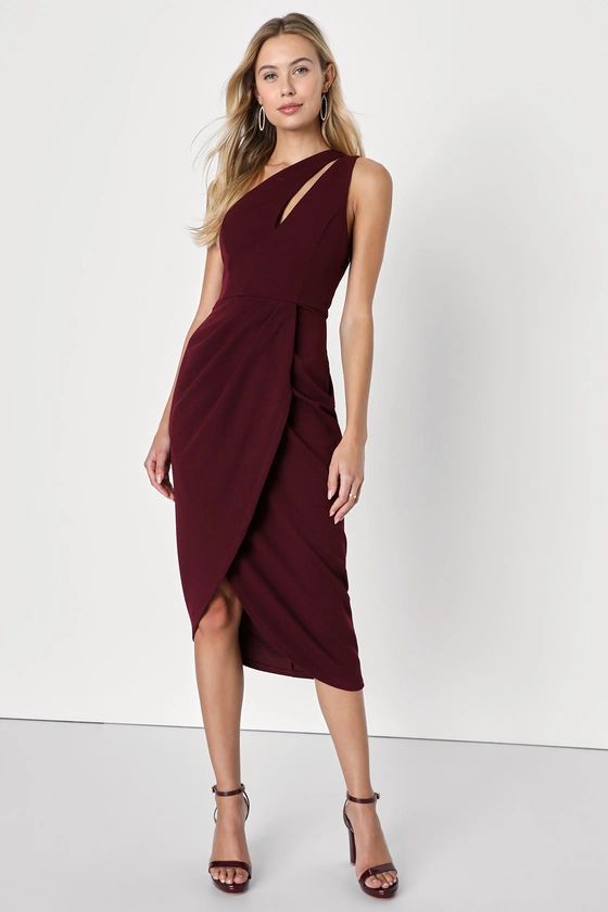 So Flirty Burgundy One-Shoulder Cutout Asymmetrical Dress | Lulus