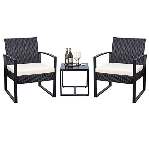 Flamaker 3 Pieces Patio Set Outdoor Wicker Patio Furniture Sets Modern Bistro Set Rattan Chair Conve | Amazon (US)