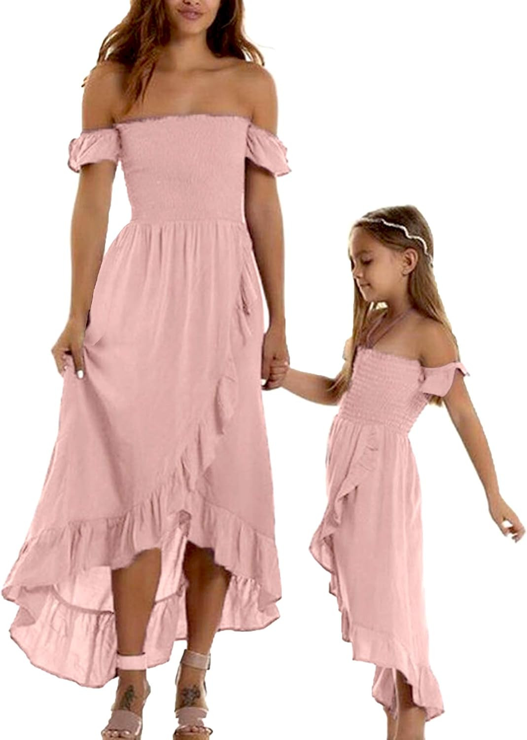 Mommy and Me Dress Matching Outfits Off Shoulder Beach Boho Maxi Ruffle Chiffon Dress for Mother ... | Amazon (US)