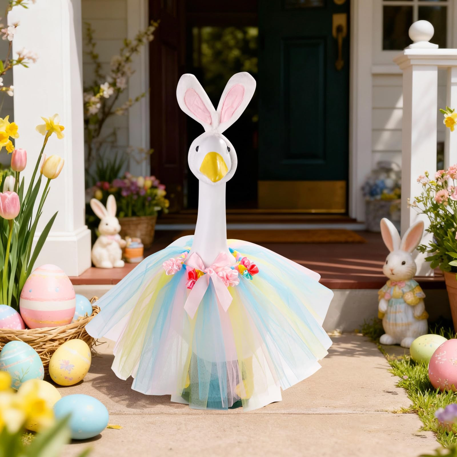 Easter Goose Outfit Tutu Skirt Bunny Ear Ruffle Costume 23 inch Cement Goose Decor Outdoor Yard | Amazon (US)