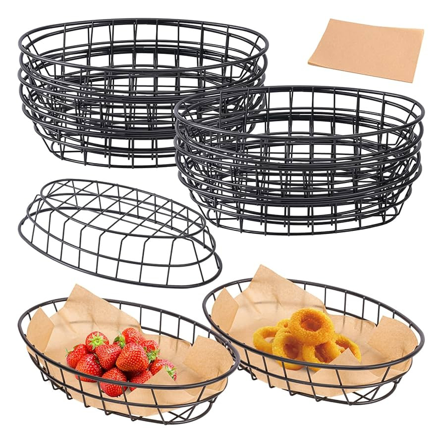 13 Pack Wire Bread Basket with 50 Sheets Deli Wrappers Paper, 9.65 x 6.1 x 2.17 Inch Metal Oval B... | Amazon (US)