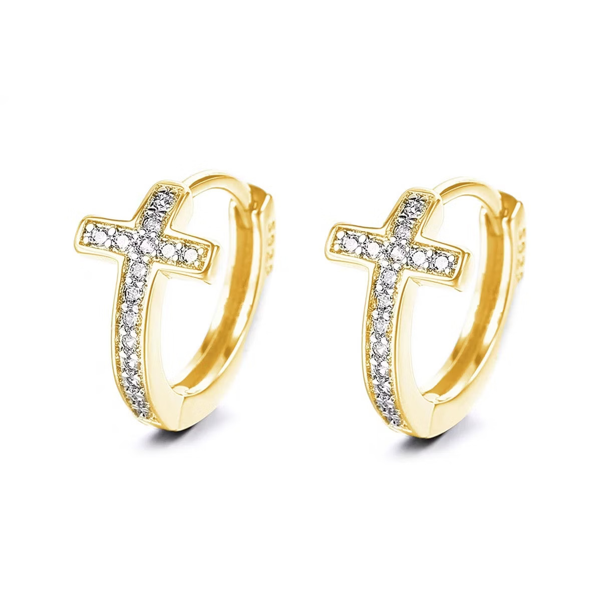 14K Gold Cross Huggie Earring with Genuine Crystals | Target