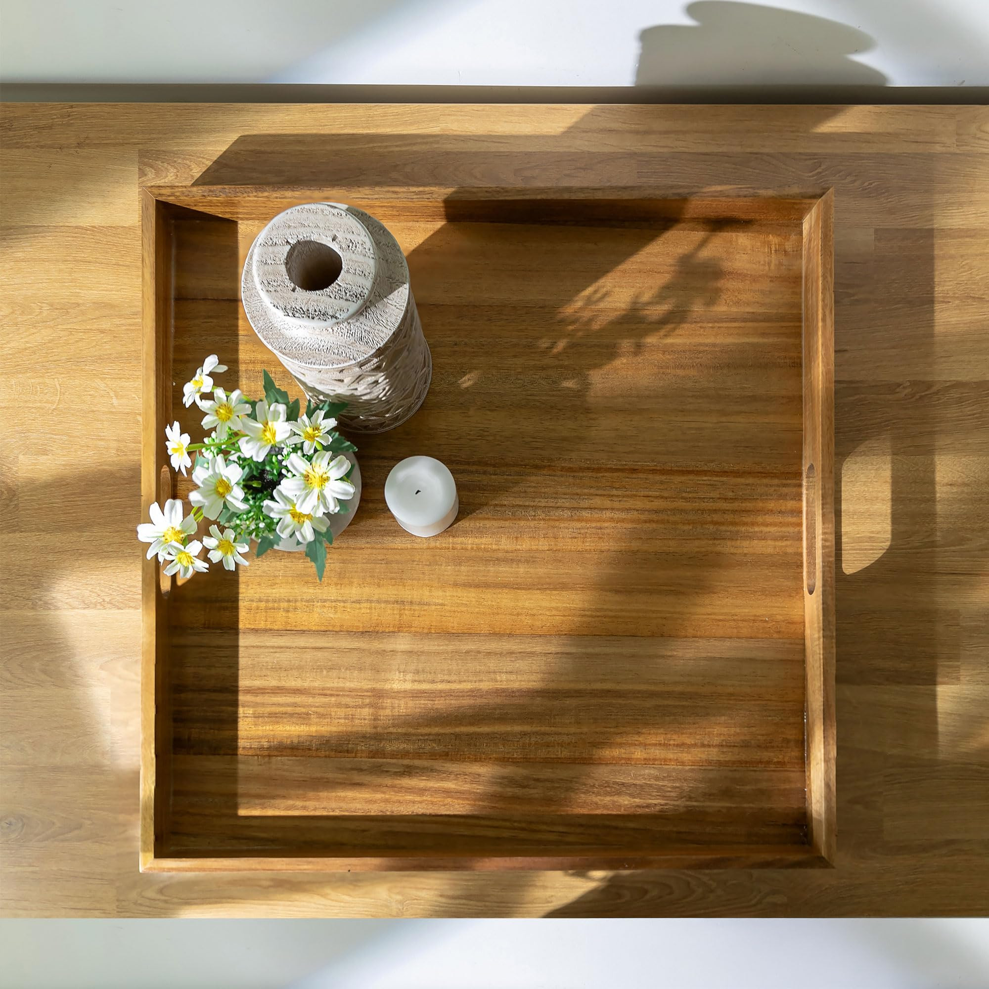 Amazon.com | Hanobe Ottoman Tray for Table Top: 20'‘ Large Wood Decorative Trays for Home Decor - Acacia Coffee Table Serving Tray with Handles for Living Room: Serving Trays | Amazon (US)