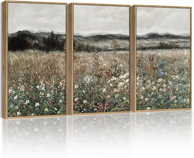 SHENIFY Vintage Landscape Framed Wall Art Meadow Flowers Farmhouse Decor Retro Classic Painting f... | Amazon (US)