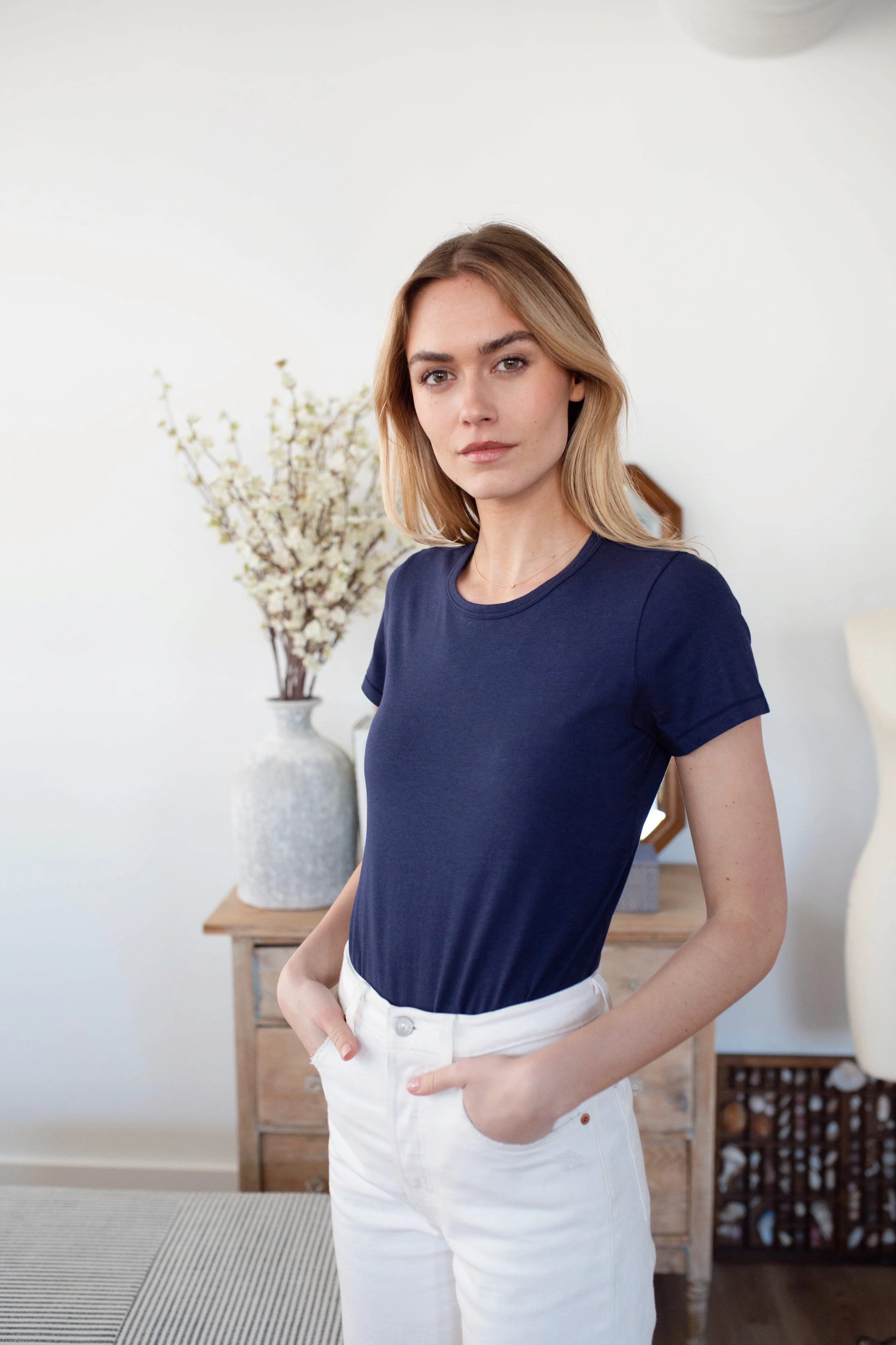 Short Sleeve Fitted Crew Tee - Evening Blue- | Marea