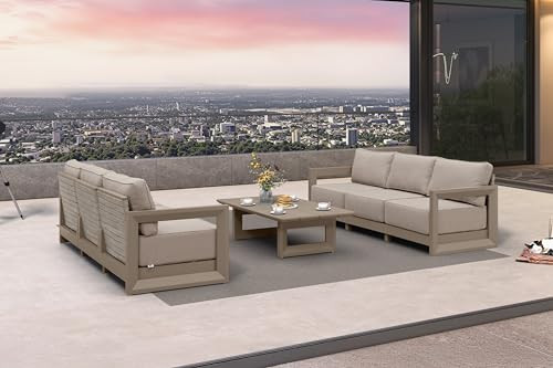 PURPLE LEAF Patio Furniture Set Open-End Outdoor Couch with 9.6" Thick Cushion and Soft Pillows 7 Piece Outdoor Sectional Sofas with Table Modern Outdoor Conversation Sets for Yard Porch Deck, Khaki | Amazon (US)