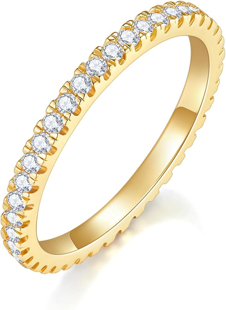 MINDDHA 14K Gold Plated- Cubic Zirconia Simulated Diamond Stackable Eternity Bands/Silver, Gold R... | Amazon (US)