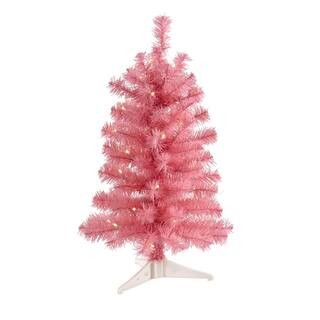 2 ft. Pre-Lit Pink Artificial Christmas Tree with 35 Battery Operated Clear LED Lights | The Home Depot