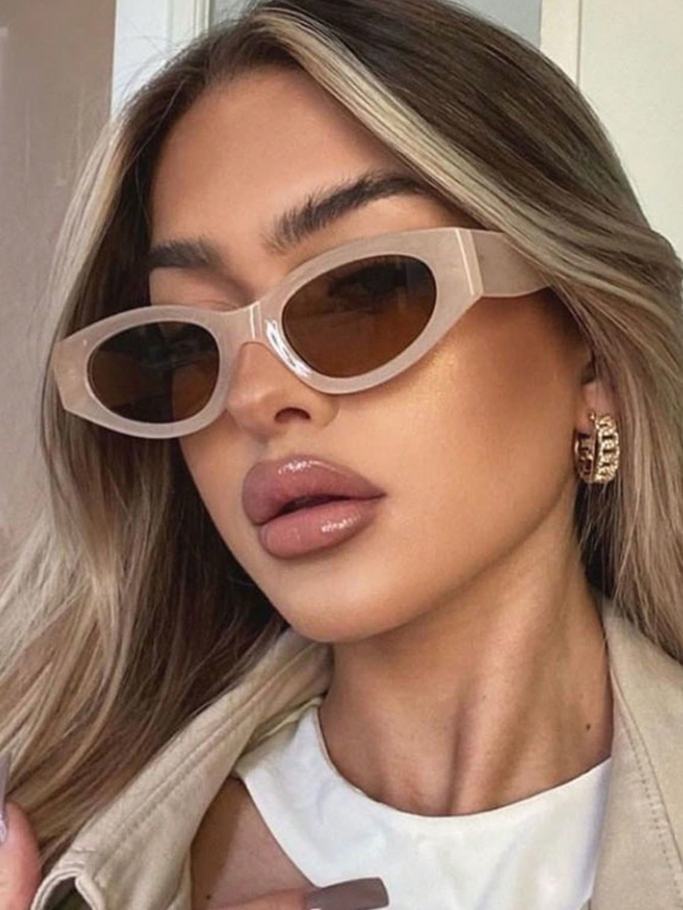 1 Pezzo Occhiali Da Sole A Specchio Con Protezione Uv A Forma Di Occhio Di Gatto, Personalità E ... | SHEIN