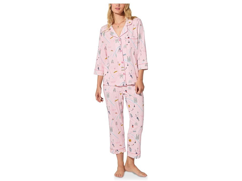 Bedhead PJs Organic Cotton Flannel Twill 3/4 Sleeve PJ Set Women's Pajama Sets 48 Hrs In Paris : SM (US 4-6), Cotton/Elastane | Zappos
