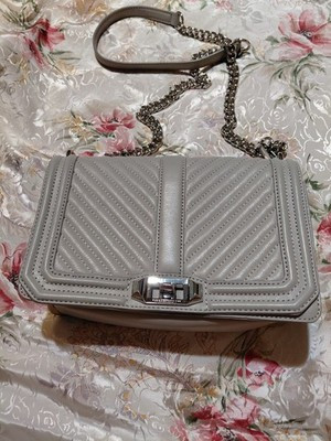 Rebecca Minkoff Small Love Crossbody Grey Chevron Quilted Leather | eBay AU
