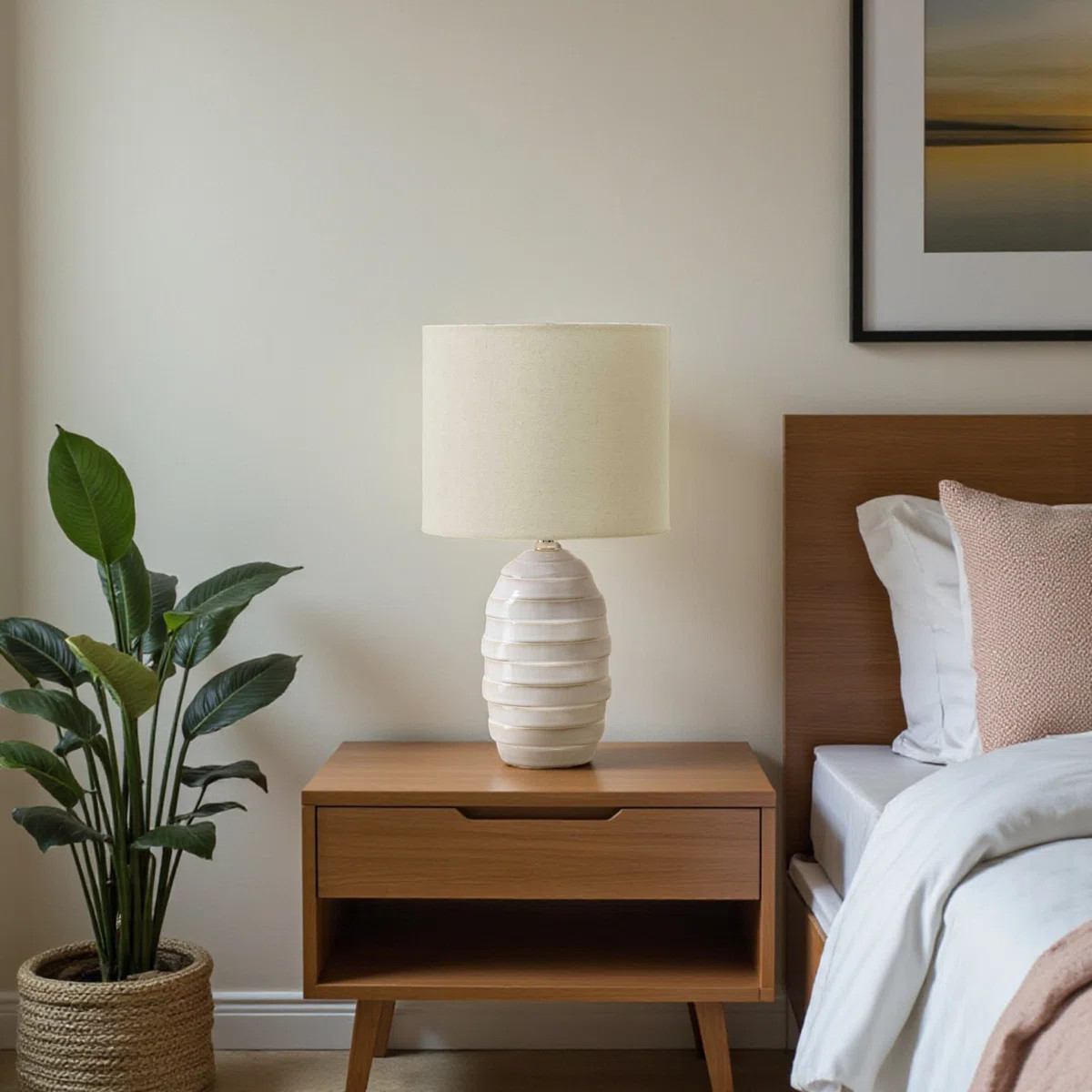 Ivory Table Lamp with Beige Shade and Ceramic Base, 16.86'' H X 9.37'' W X 9.37'' D | Wayfair North America