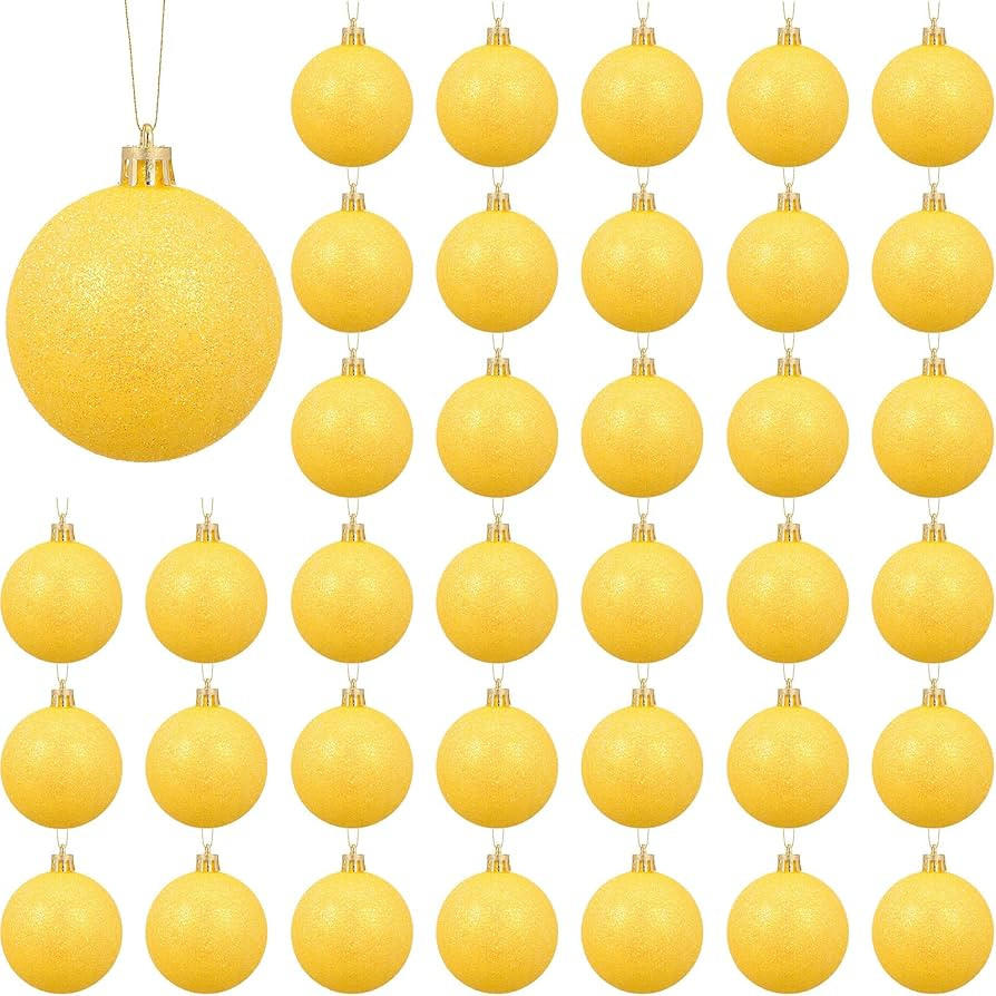 36 Pcs Yellow Glitter Christmas Ornament, 2.4 Inch PVC Ball Decorations for Tree, Wreath, Table, ... | Amazon (US)
