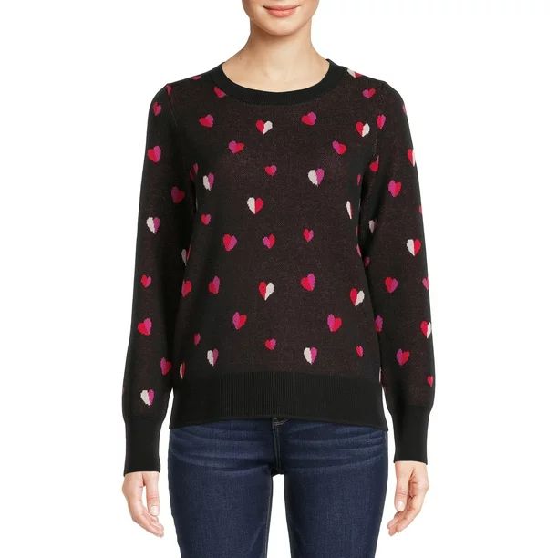 Time and Tru Women's Heart Toss Sweater - Walmart.com | Walmart (US)