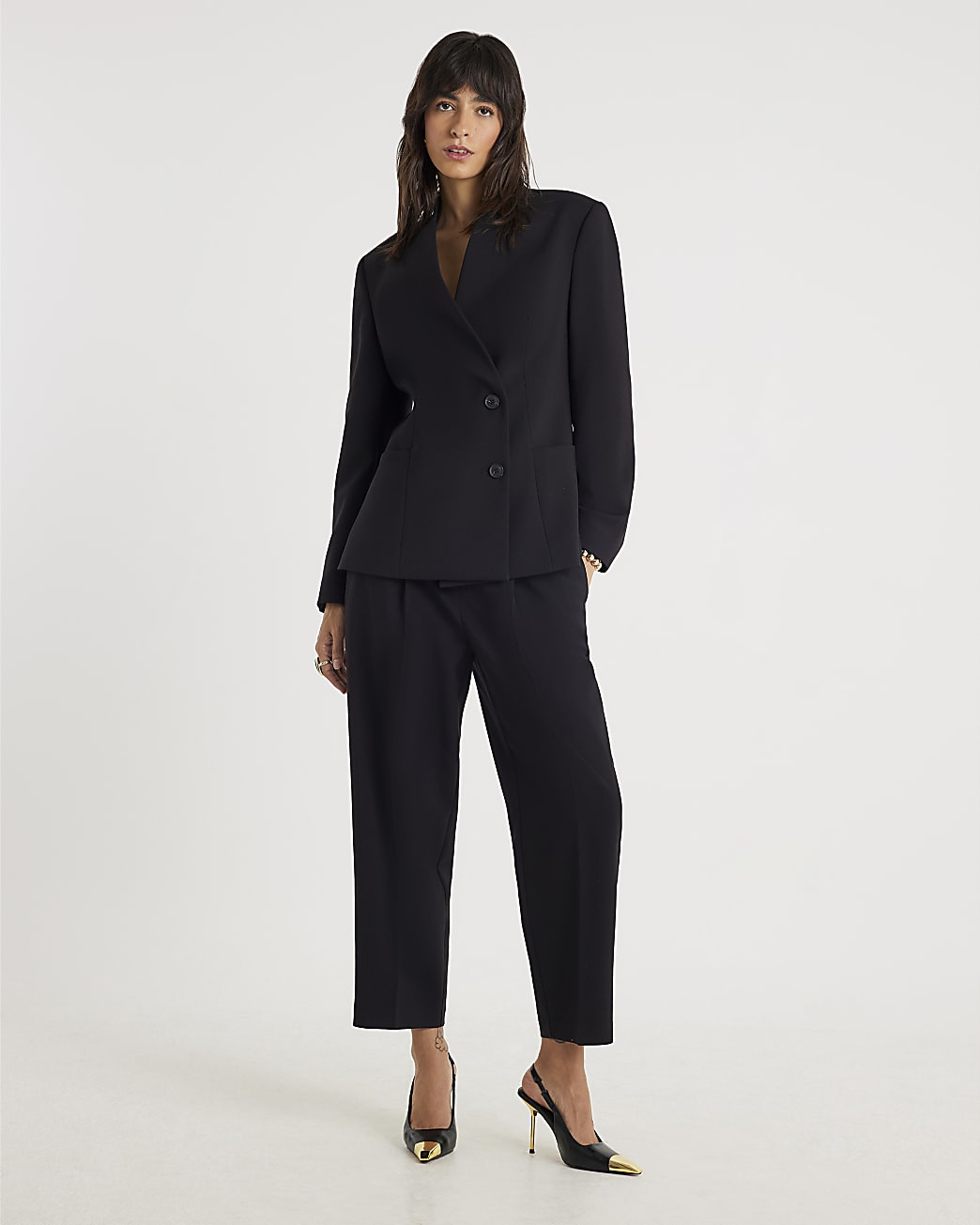 Black Collarless Blazer | River Island UK & IE