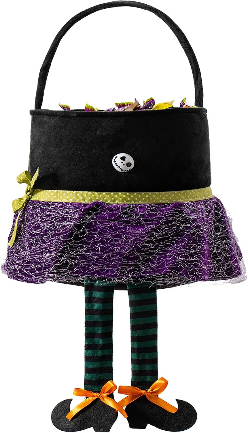 Halloween Trick or Treat Bag for Kids, Purple Witch Plush Candy Bucket with Layered Skirt and Striped Legs, Reusable Foldable Halloween Basket for Costumes and Parties | Amazon (US)
